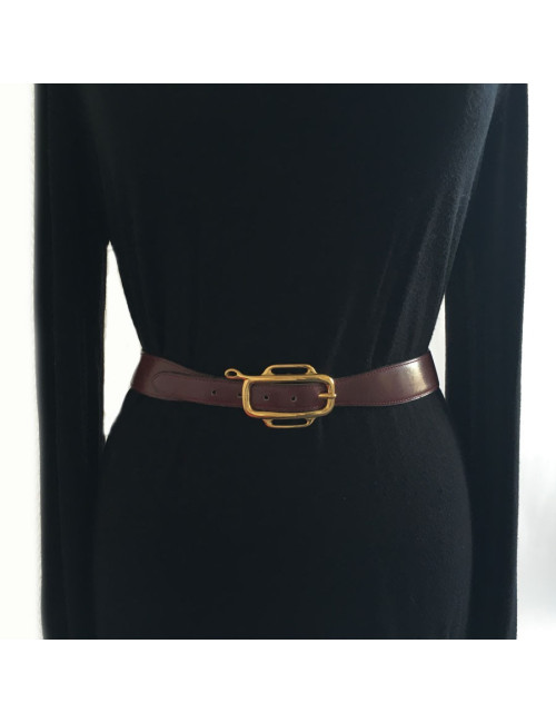 Belt HERMES leather Burgundy box Vintage