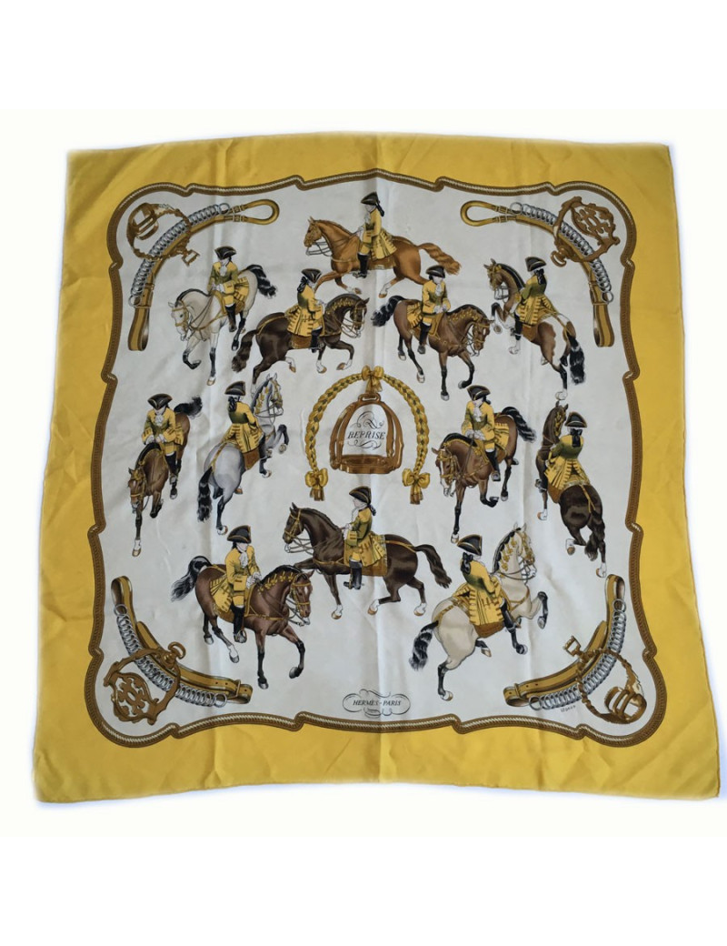 AUCTION square HERMES "Recovery" in yellow silk