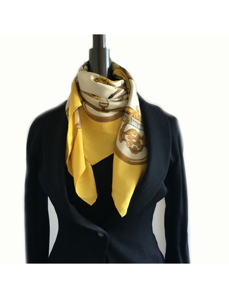 AUCTION square HERMES "Recovery" in yellow silk