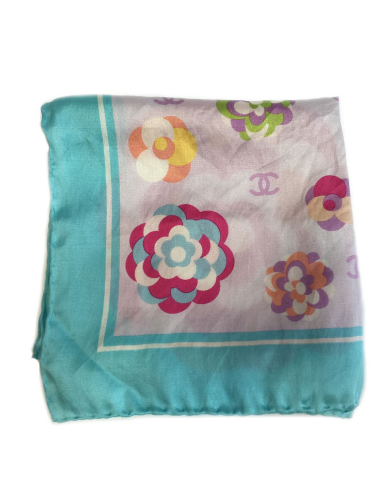 Sky blue silk scarf CHANEL