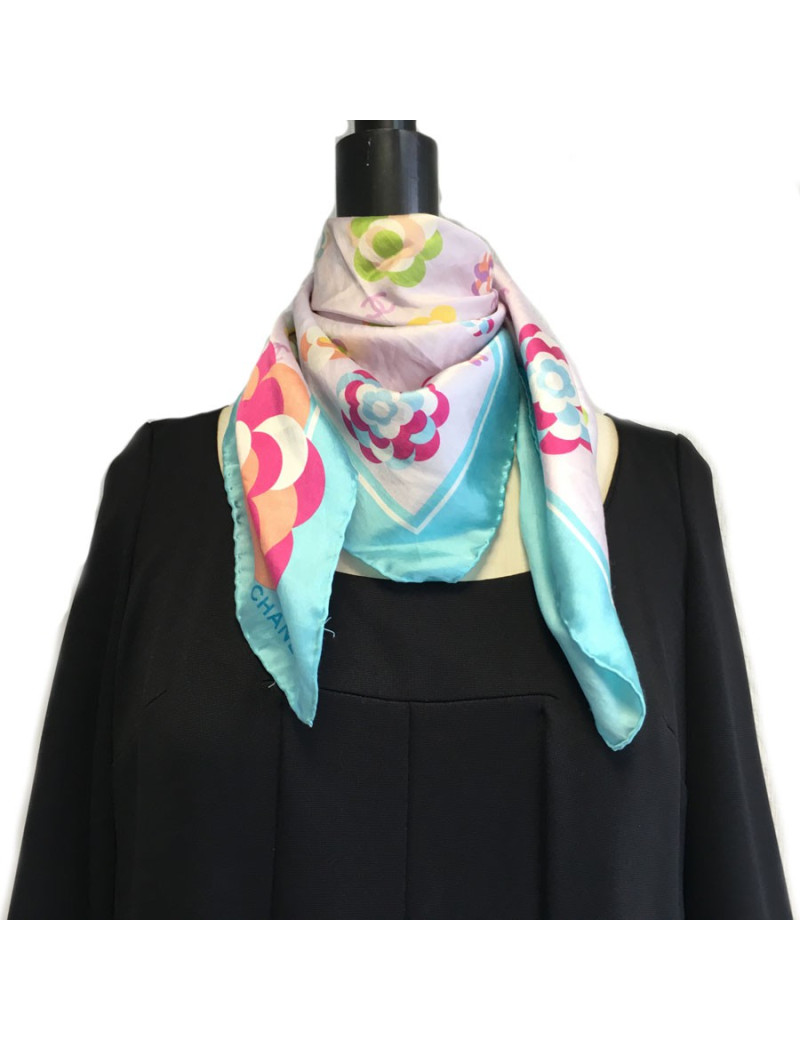 Sky blue silk scarf CHANEL