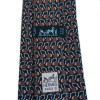 Cravate HERMES en twill de soie noire à motif autruche