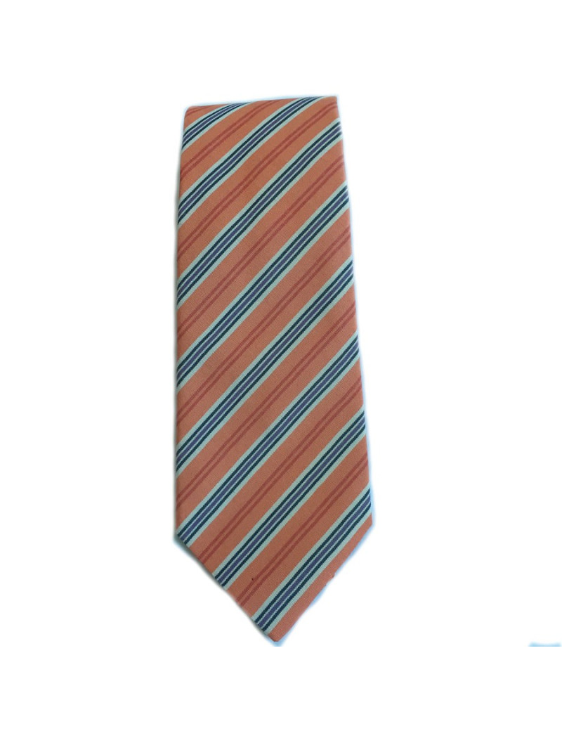Cravate HERMES en coton et soie orange clair à rayures 