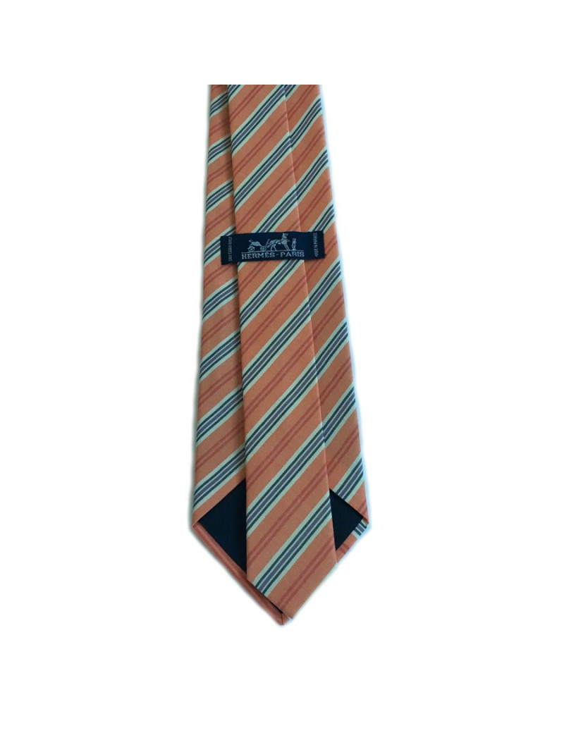 Tie HERMES in cotton and silk light orange stripes