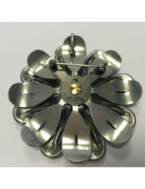 Large brooch marguerite LANVIN silver metal and rhinestones