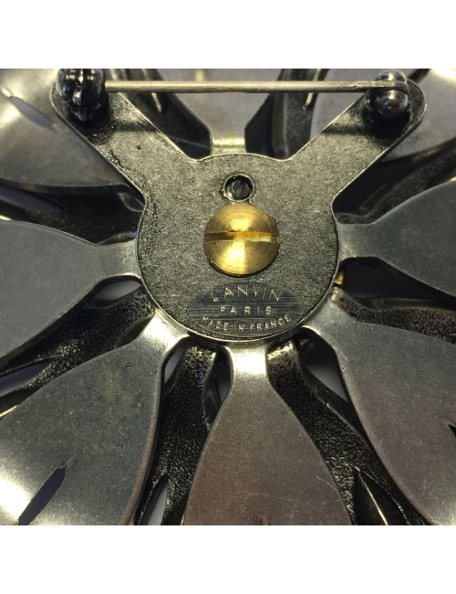 Large brooch marguerite LANVIN silver metal and rhinestones