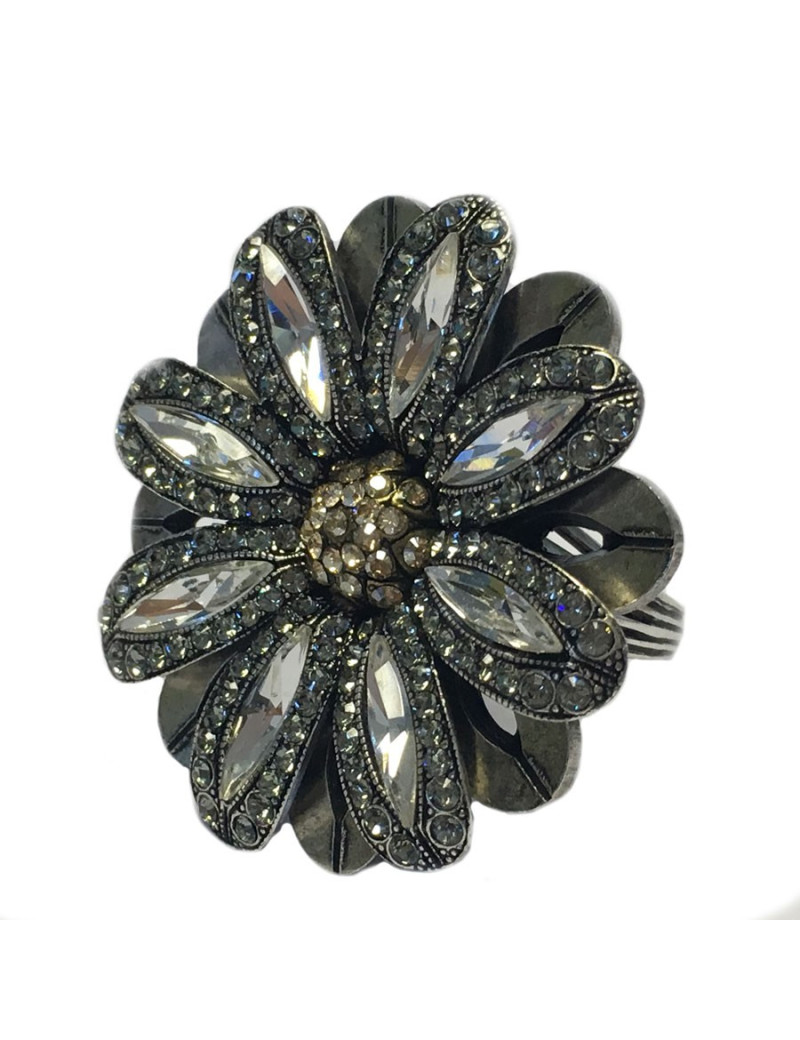 Bague Marguerite LANVIN T55 en métal argenté et strass