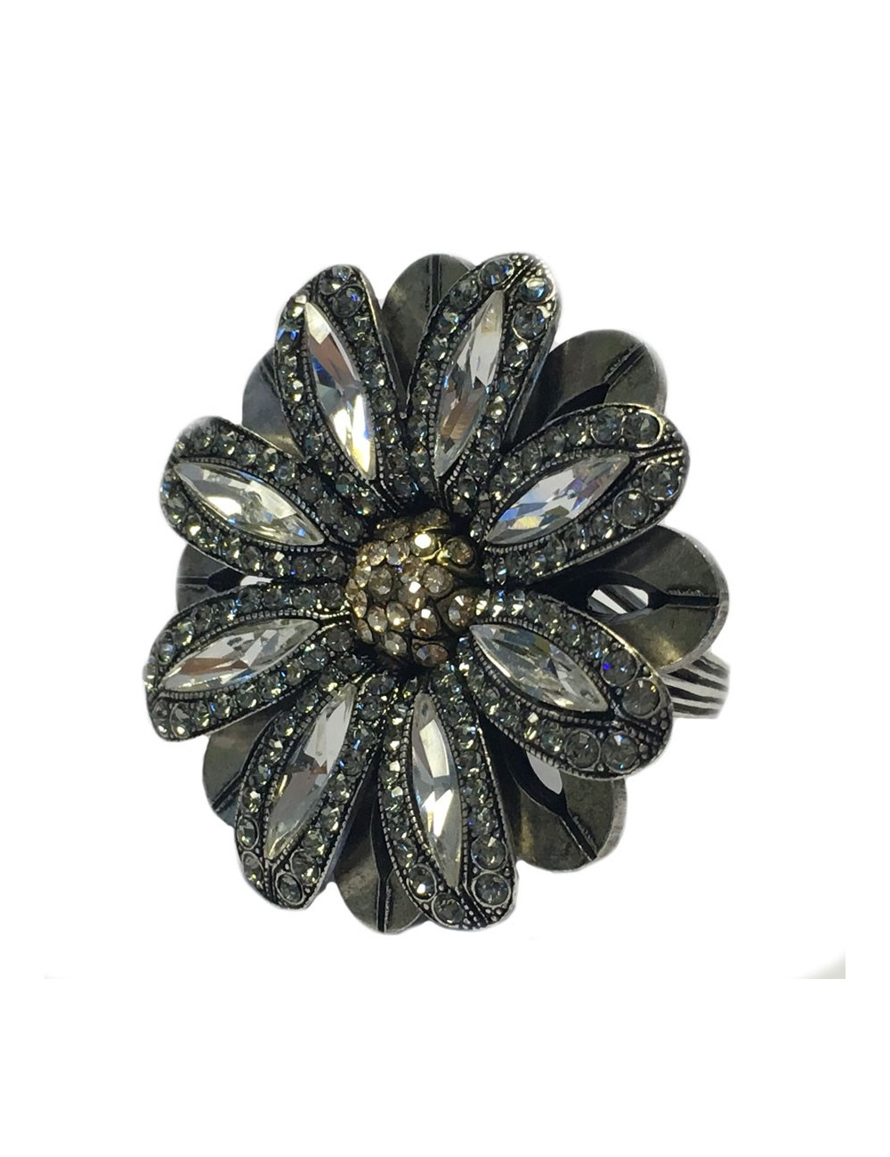 Bague Marguerite LANVIN T55 en métal argenté et strass