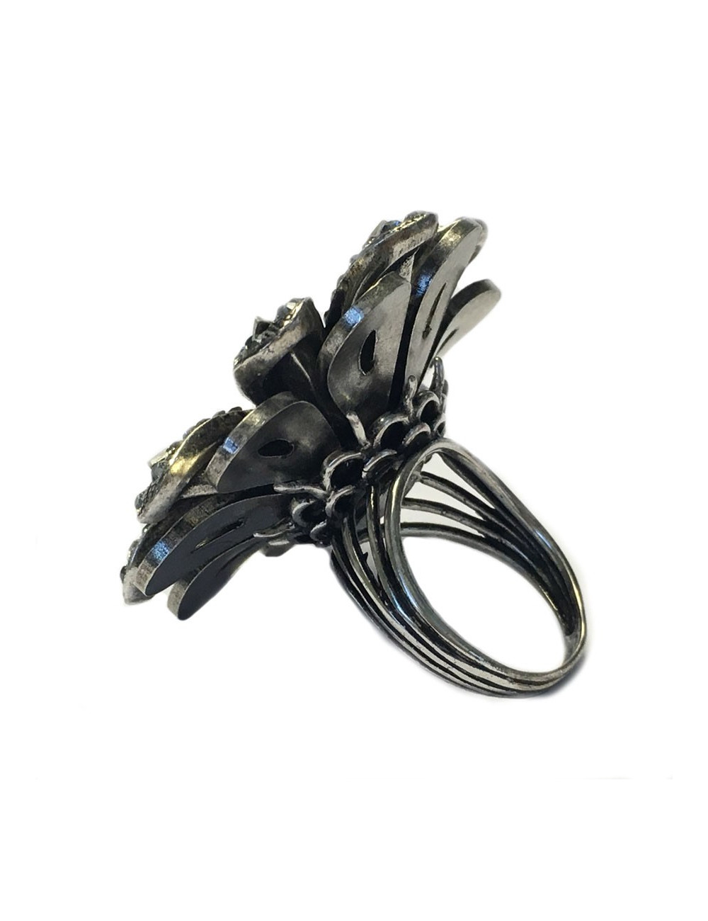 Bague Marguerite LANVIN T55 en métal argenté et strass