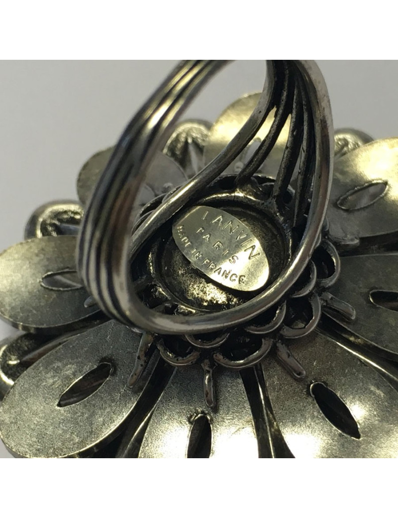 Ring Marguerite LANVIN T55 silver metal and rhinestones