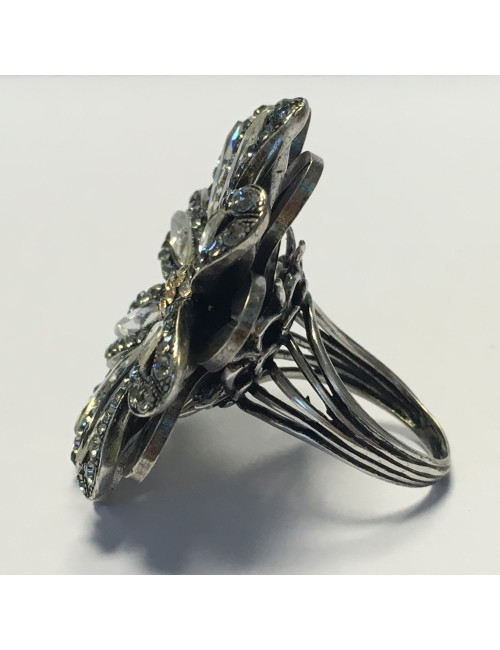 Bague Marguerite LANVIN T55 en métal argenté et strass