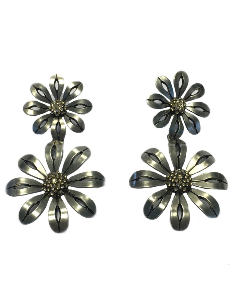 LANVIN flower pendant stud earrings in silver plated metal