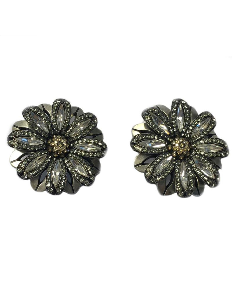 Boucles d'oreille clips LANVIN marguerite en métal argenté et strass