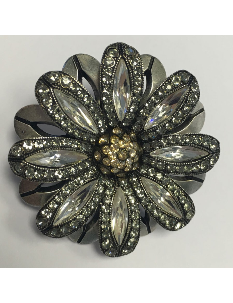 Boucles d'oreille clips LANVIN marguerite en métal argenté et strass