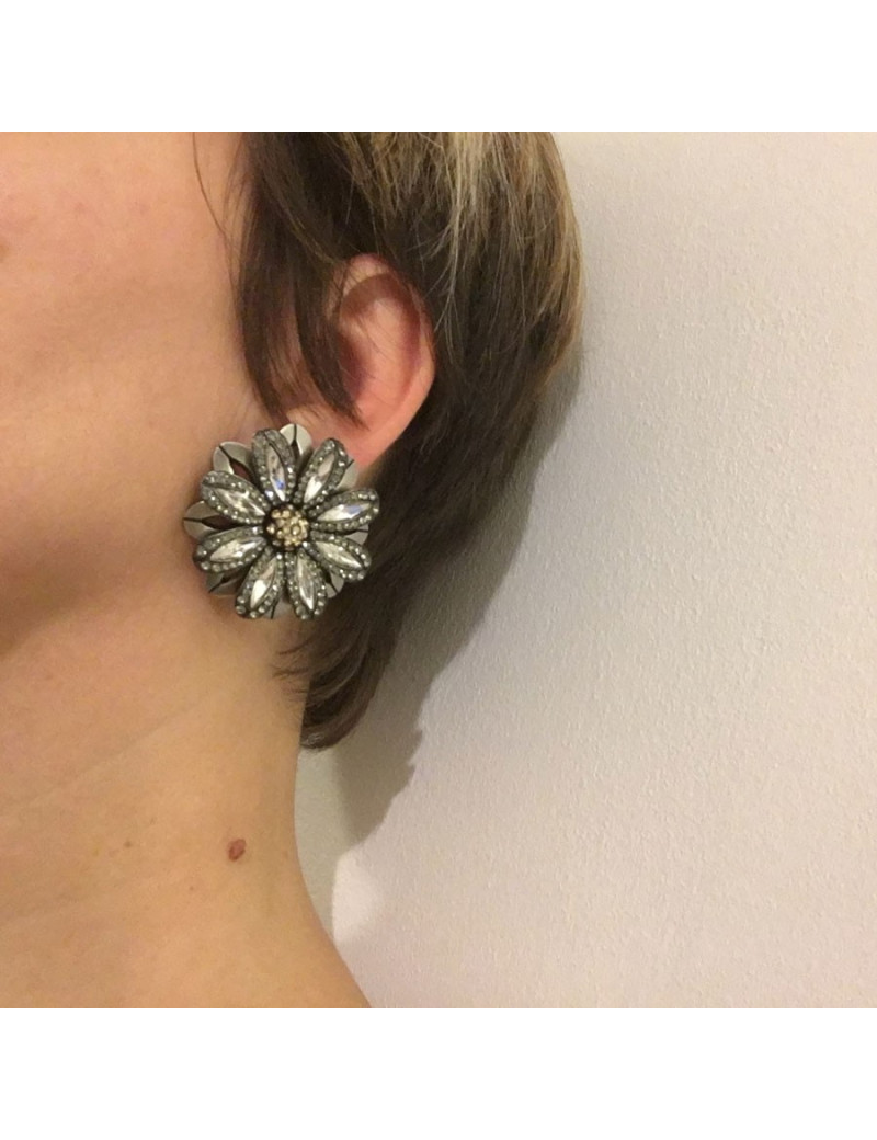 LANVIN clips in silver metal and rhinestone earrings