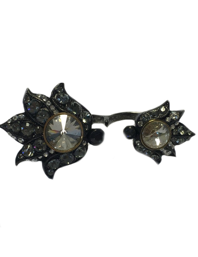 LANVIN 2 fingers in ruthenium and rhinestone ring