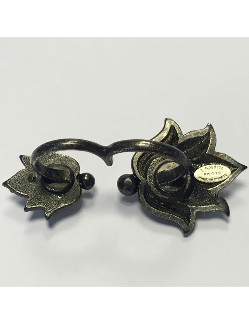 Bague LANVIN 2 doigts en ruthénium et strass 