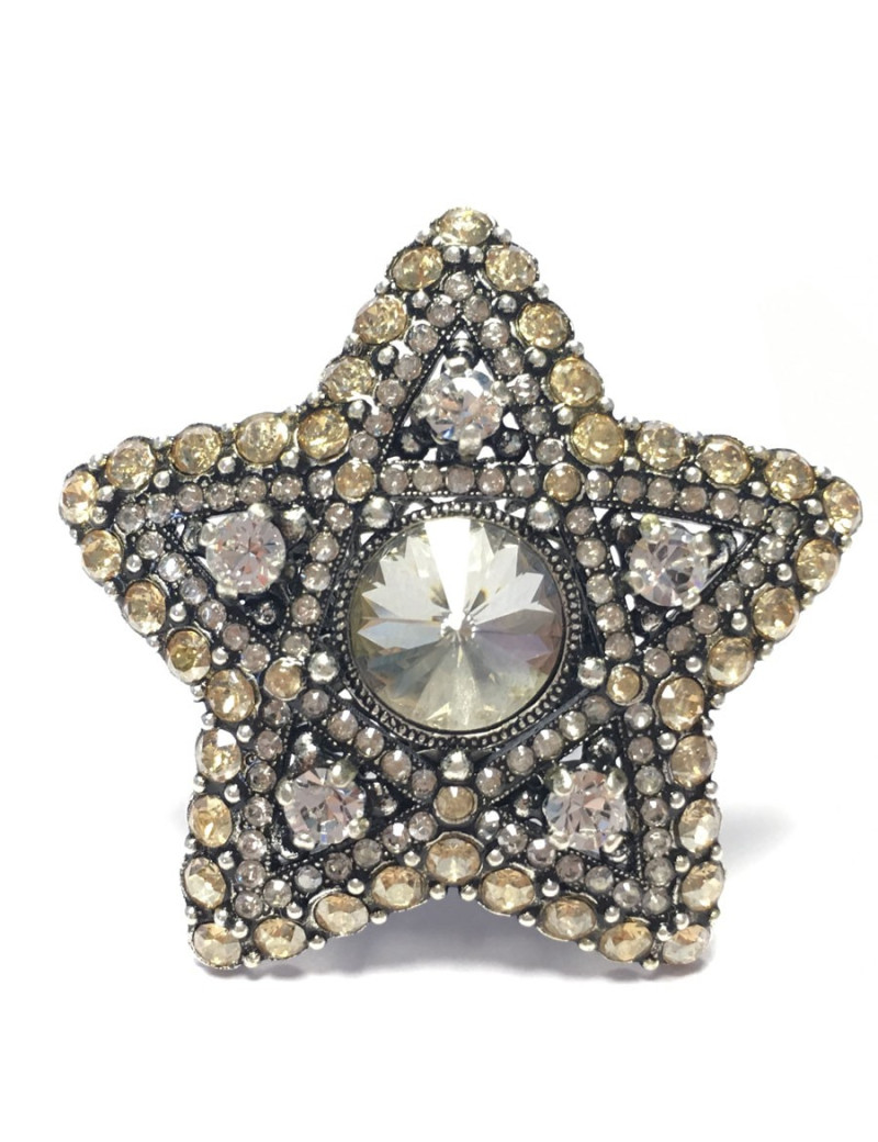 Bague LANVIN T51,5 étoile en métal argenté et strass blanc et or