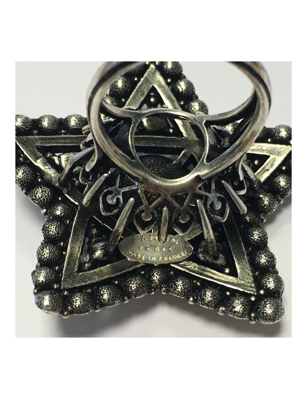 Bague LANVIN T55 étoile en métal argenté et strass blanc et or