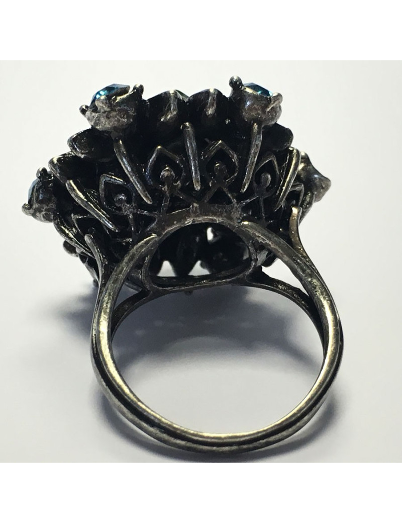 Ring LANVIN T 55 silver and blue and green rhinestones