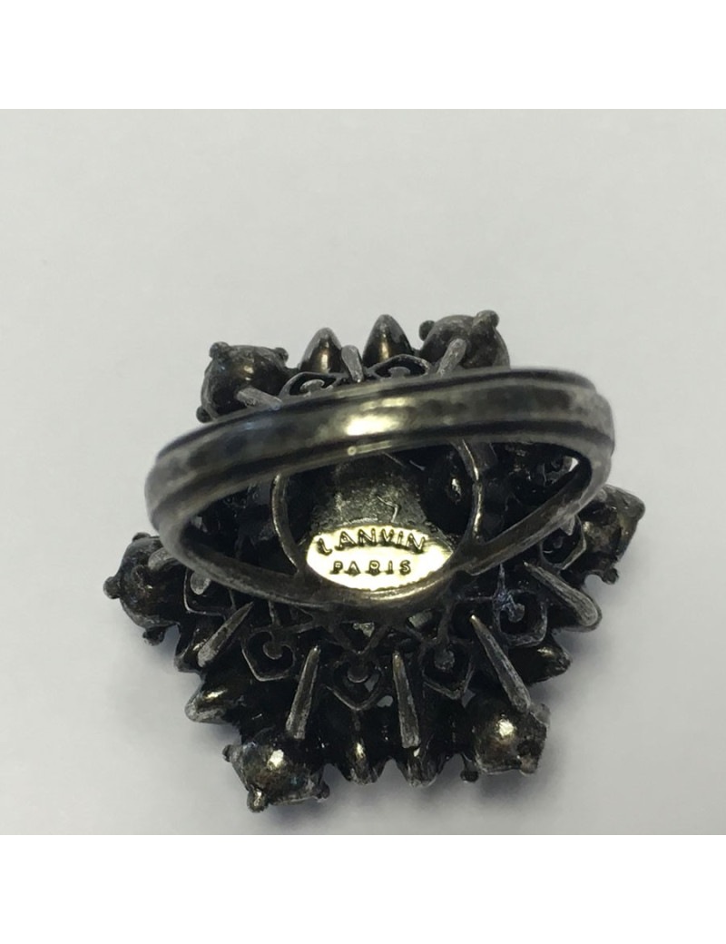 Bague LANVIN T 55 en métal argenté et strass bleu et vert