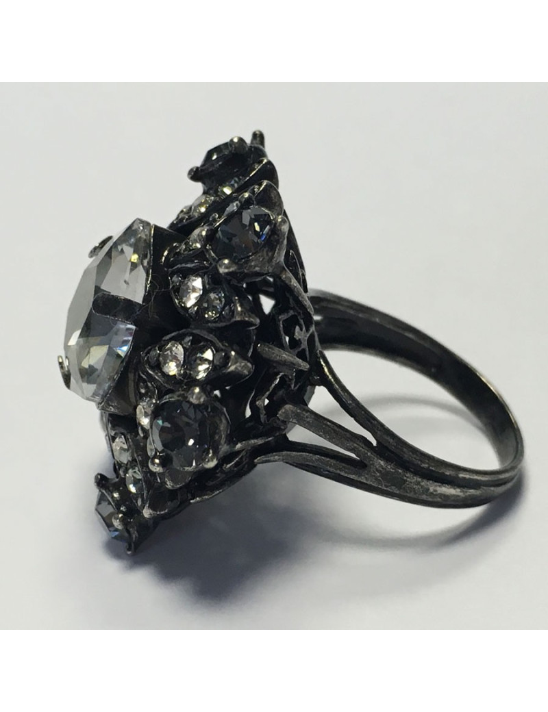 Ring LANVIN T 52.5 in silver and white and pale gold rhinestones