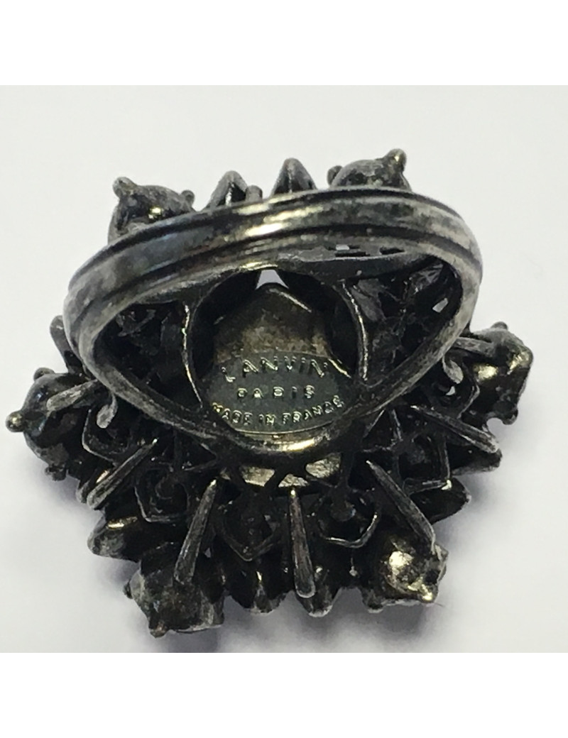 Bague LANVIN T 52,5 en métal argenté et strass blanc et or pâle