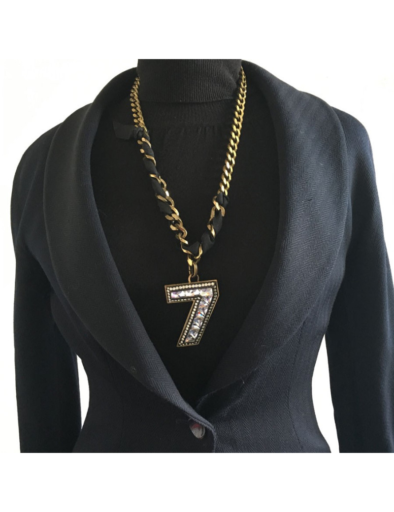 LANVIN pendant brooch '7' in rhinestone necklace