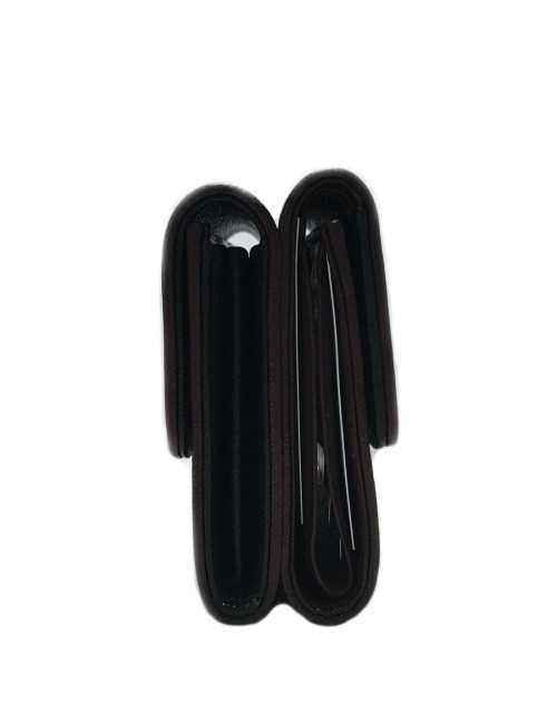 Portefeuille CHANEL en cuir noir tressé et contour bordeaux