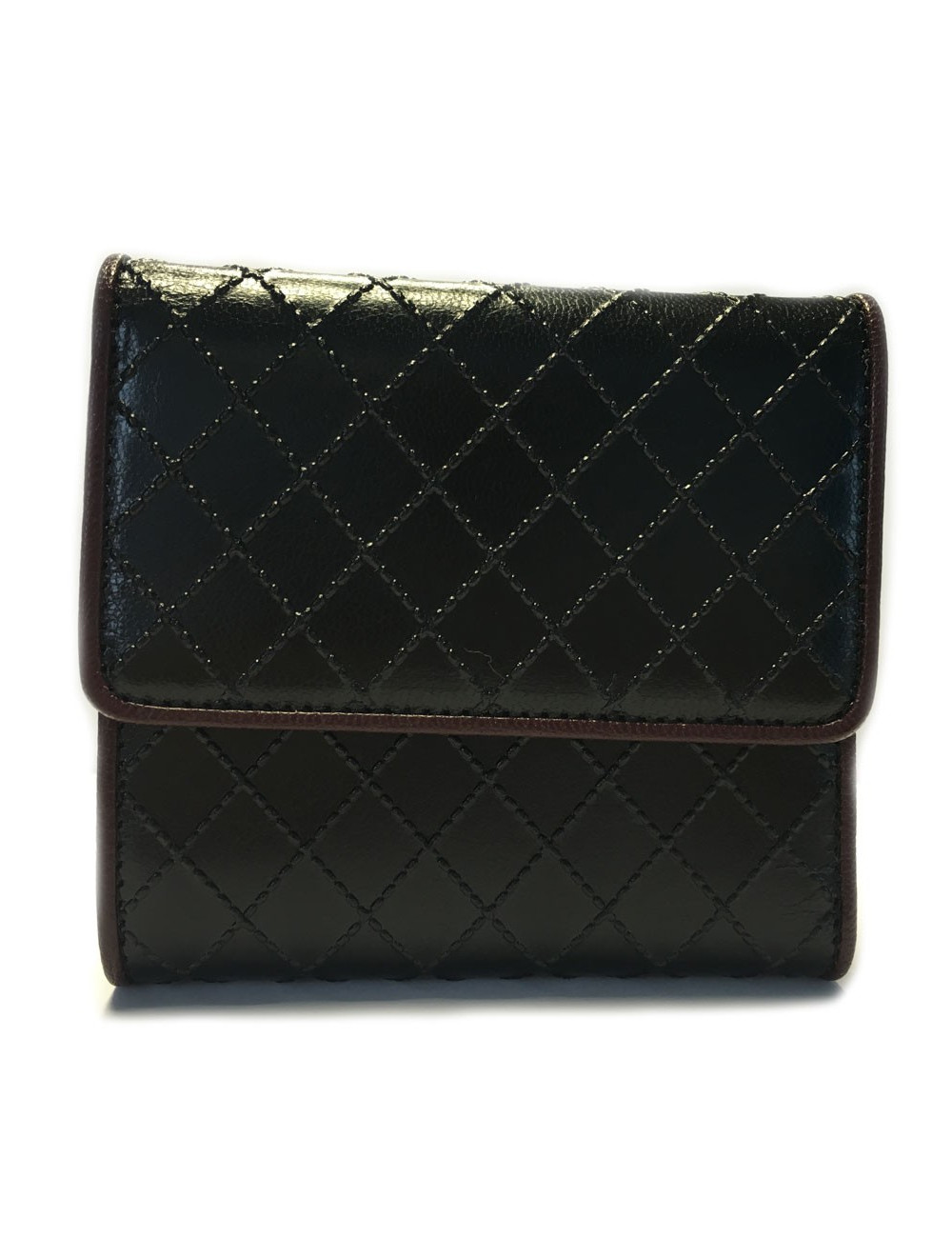 Portefeuille CHANEL en cuir noir tressé et contour bordeaux