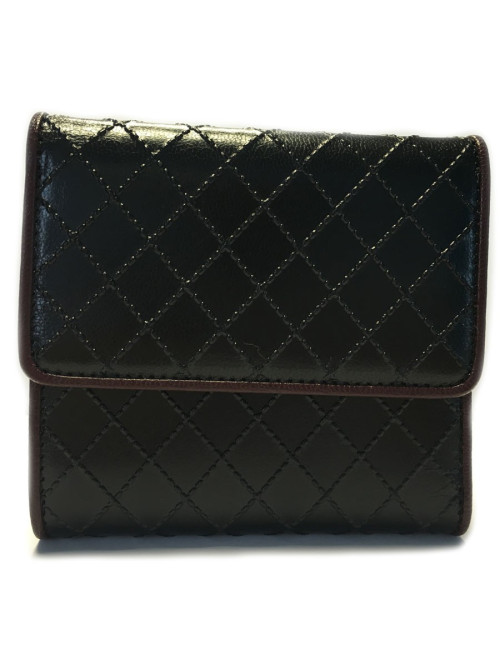 Portefeuille CHANEL en cuir noir tressé et contour bordeaux