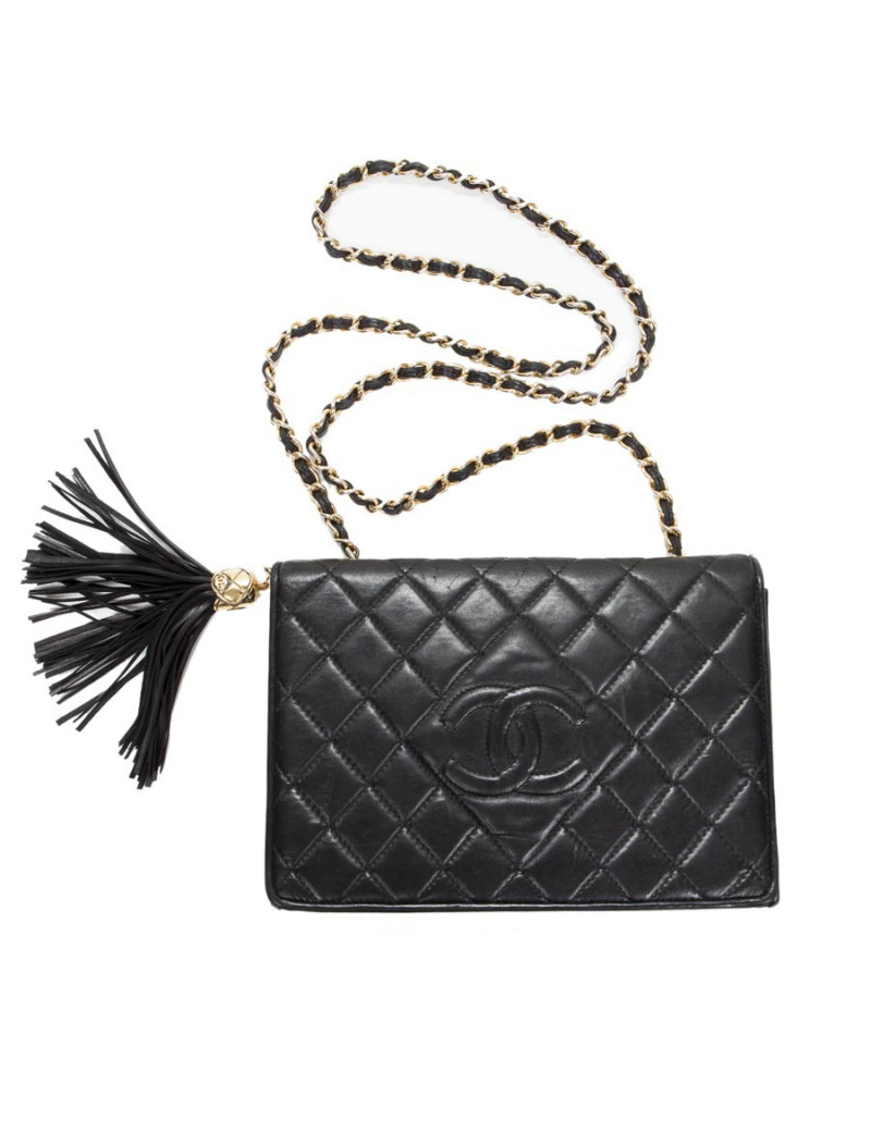 Sac CHANEL cuir agneau noir Vintage