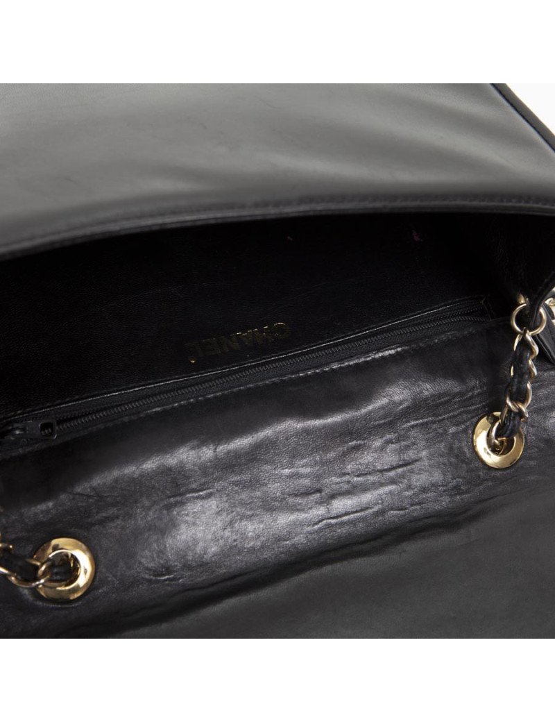 Sac CHANEL cuir agneau noir Vintage