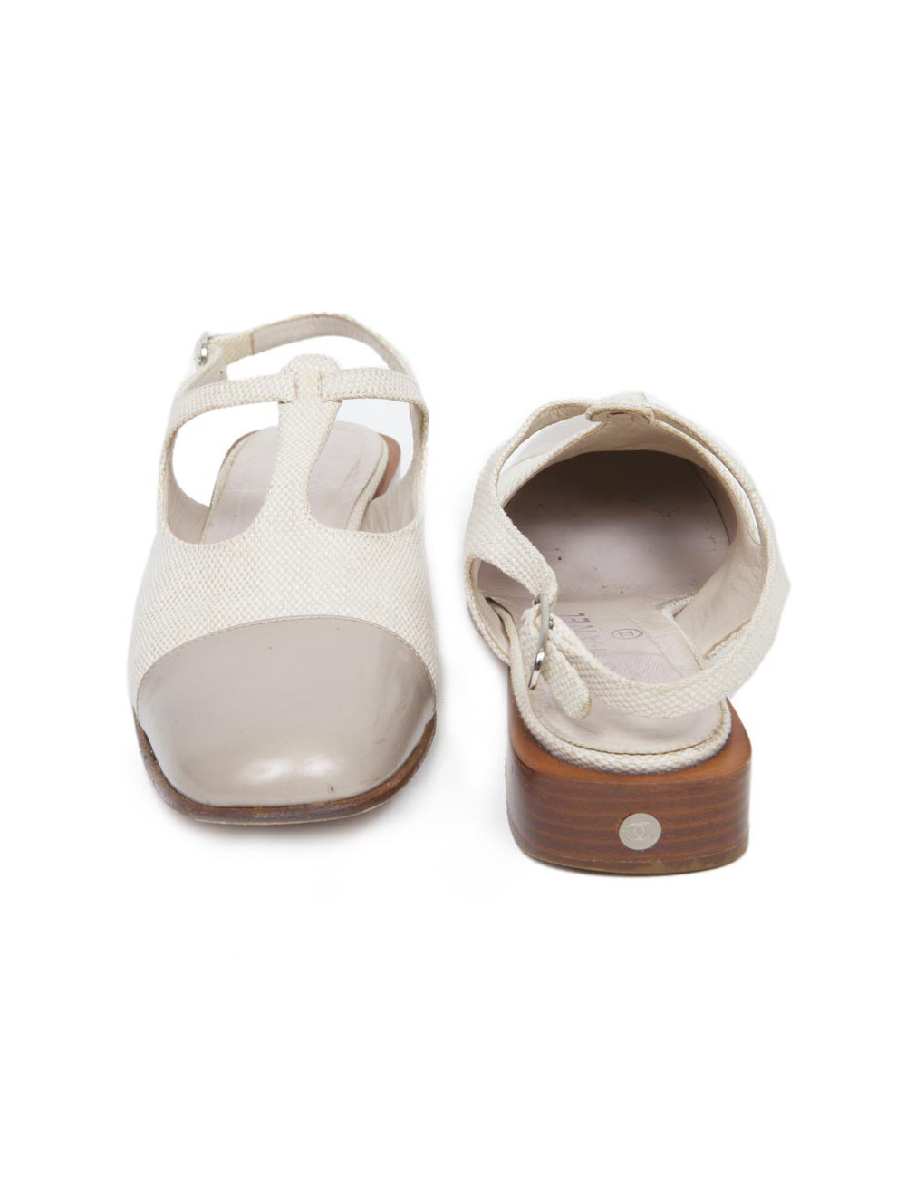 Ballerines CHANEL T 38.5 toile et cuir