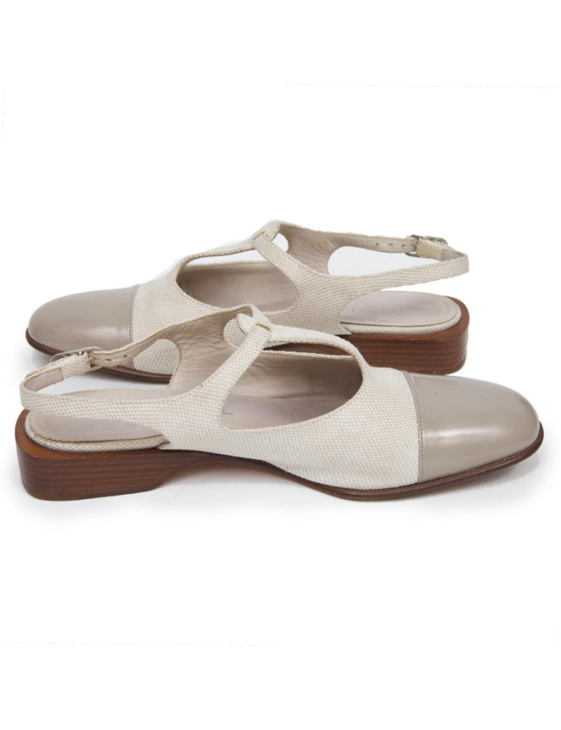 Ballerines CHANEL T 38.5 toile et cuir