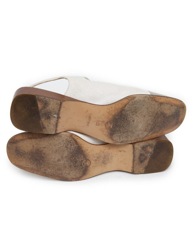 Ballerines CHANEL T 38.5 toile et cuir