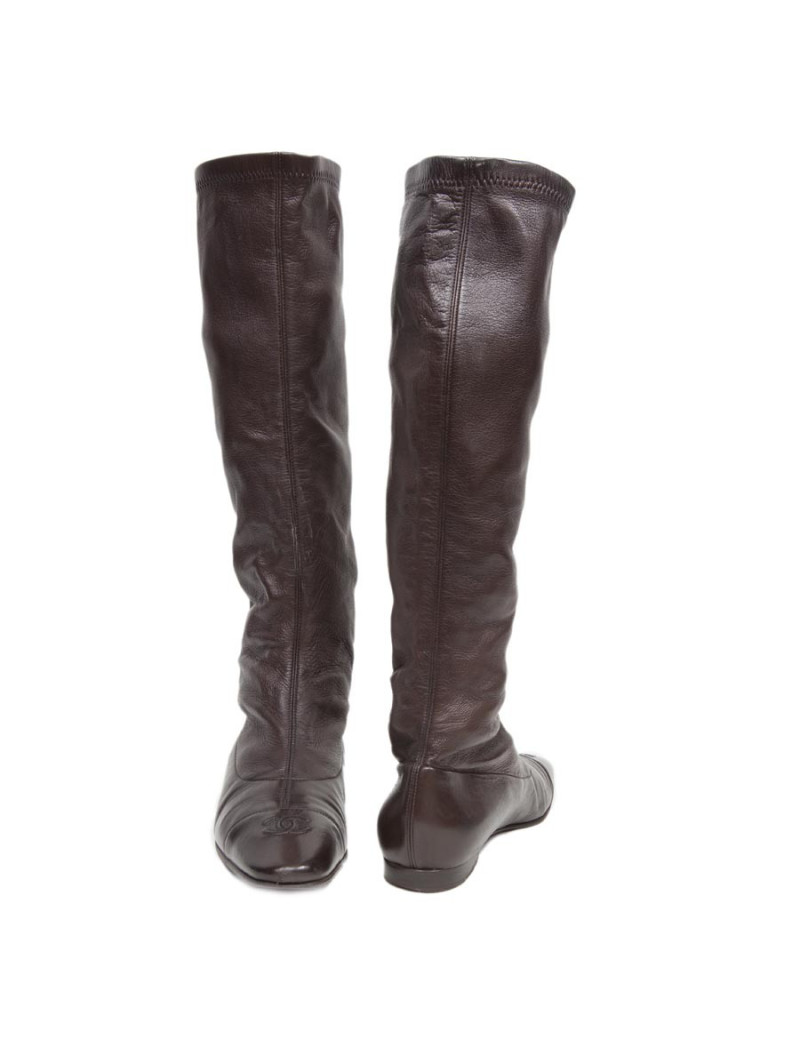 Bottes CHANEL T 38.5 cuir marron