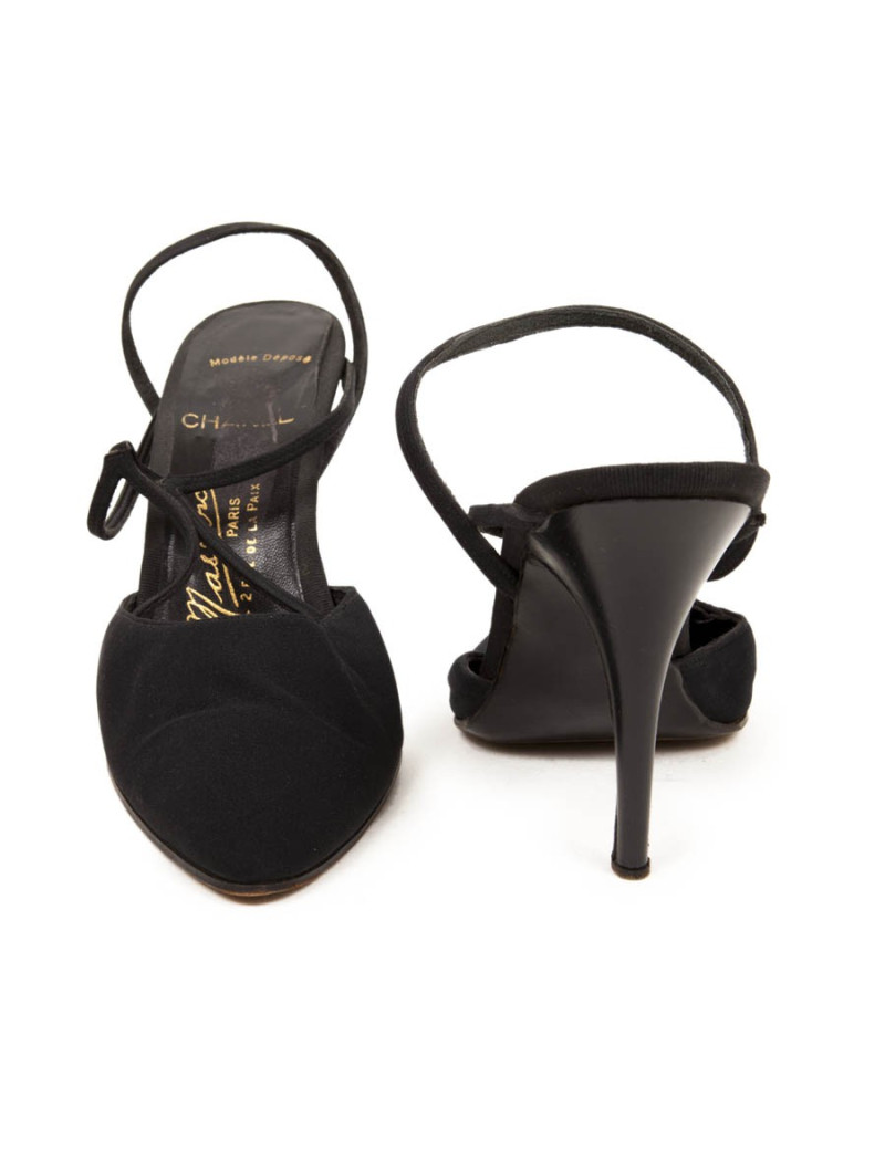 Sandales hautes CHANEL/ MASSARO T41 satin de soie noire 