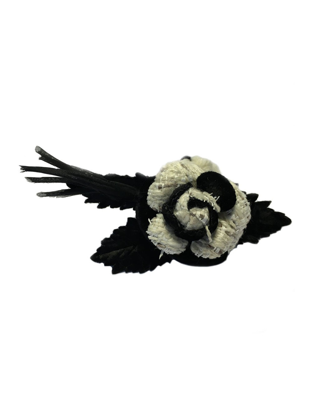CHANEL brooch in white tweed and black fabric