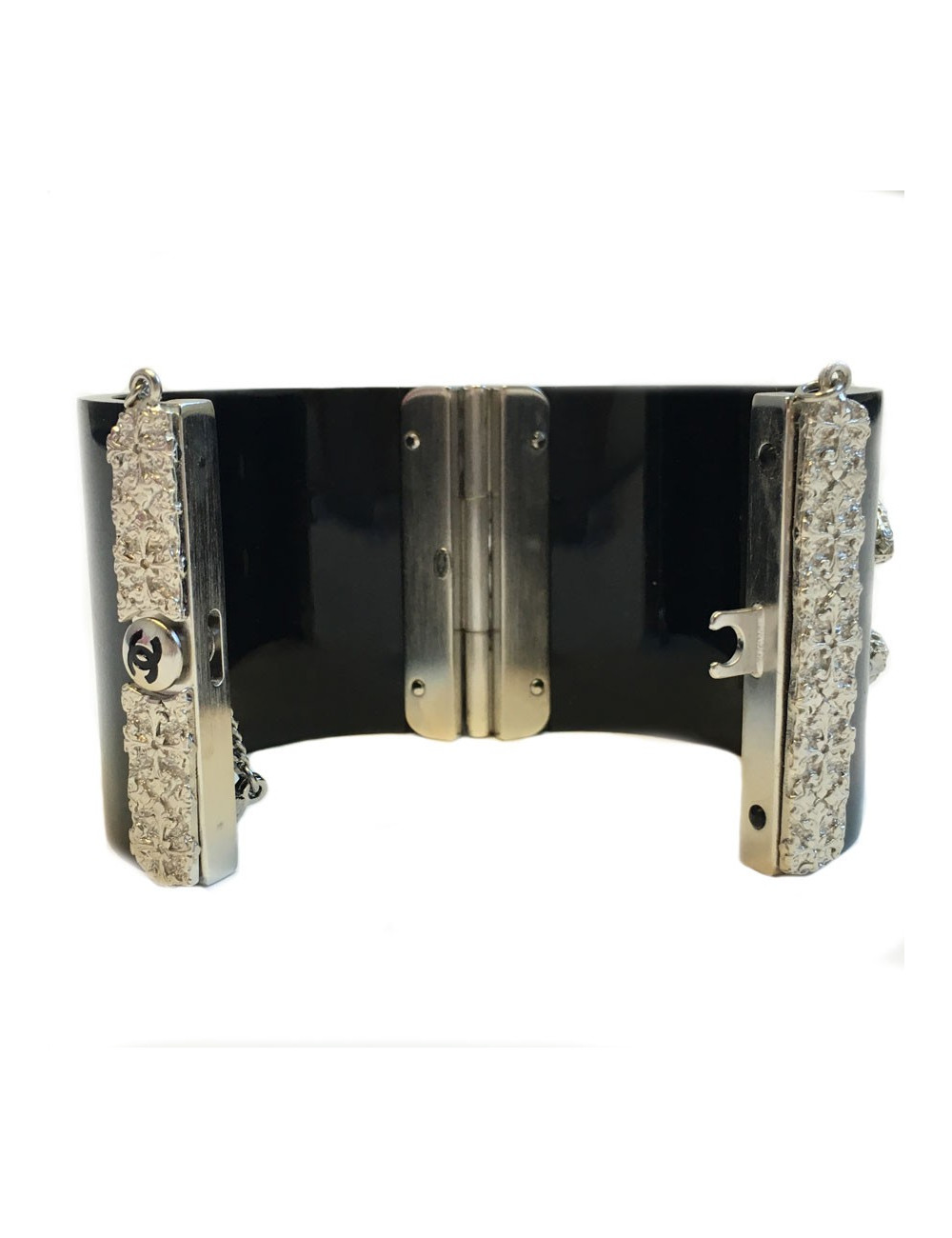 Cufflinks black CHANEL and CC in rhinestone rose