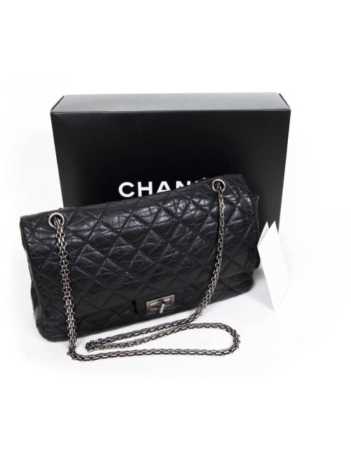 Sac 255 CHANEL cuir veilli noir