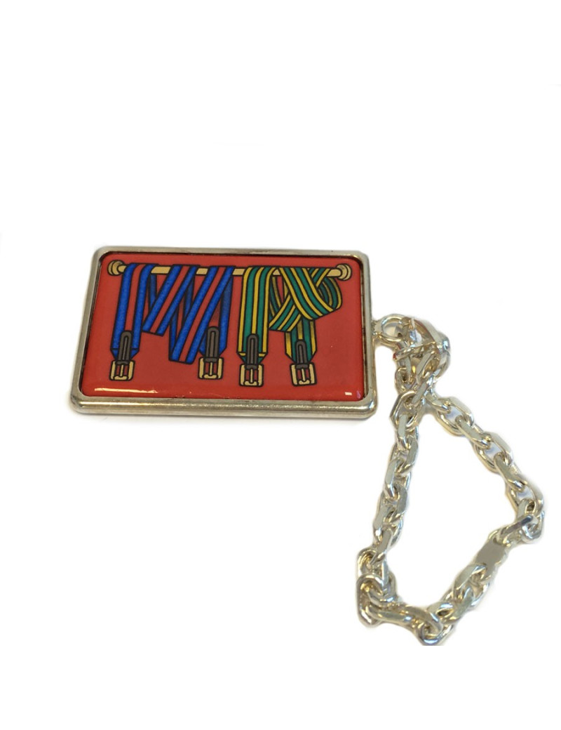 Porte clés argent et émail HERMES