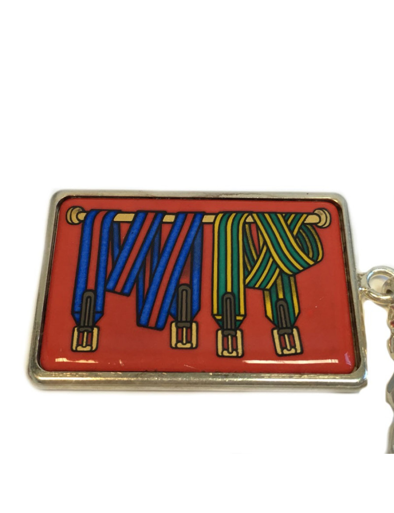 Porte clés argent et émail HERMES