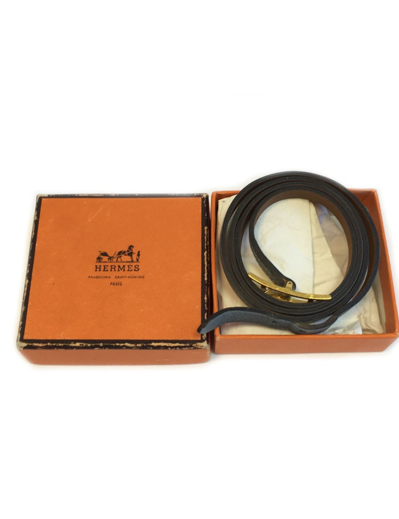 Bracelet HERMES "HAPI"  en cuir bleu