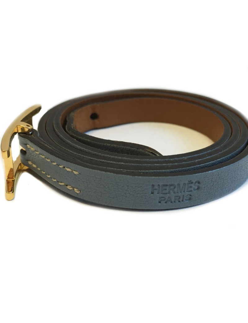 Blue leather HERMES "HAPI" bracelet