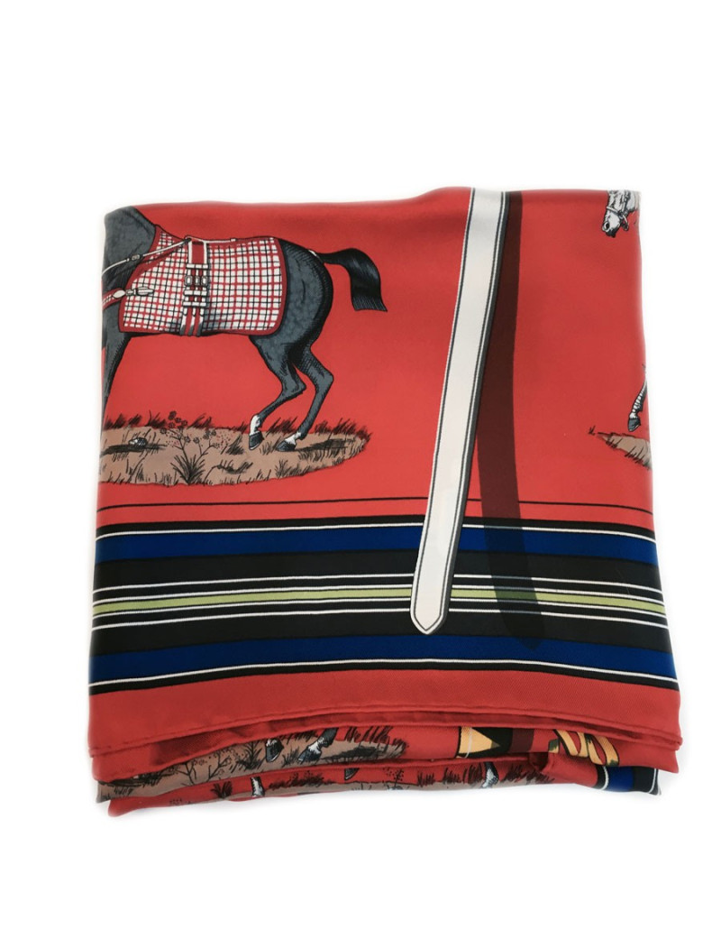 Square HERMES "waiting and the presentation." red silk