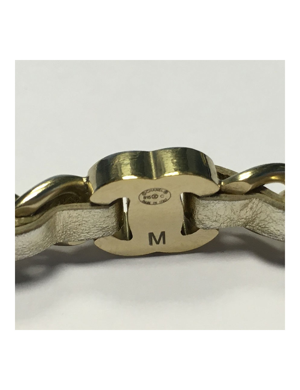 CHANEL bracelet leather interlaced gold metal
