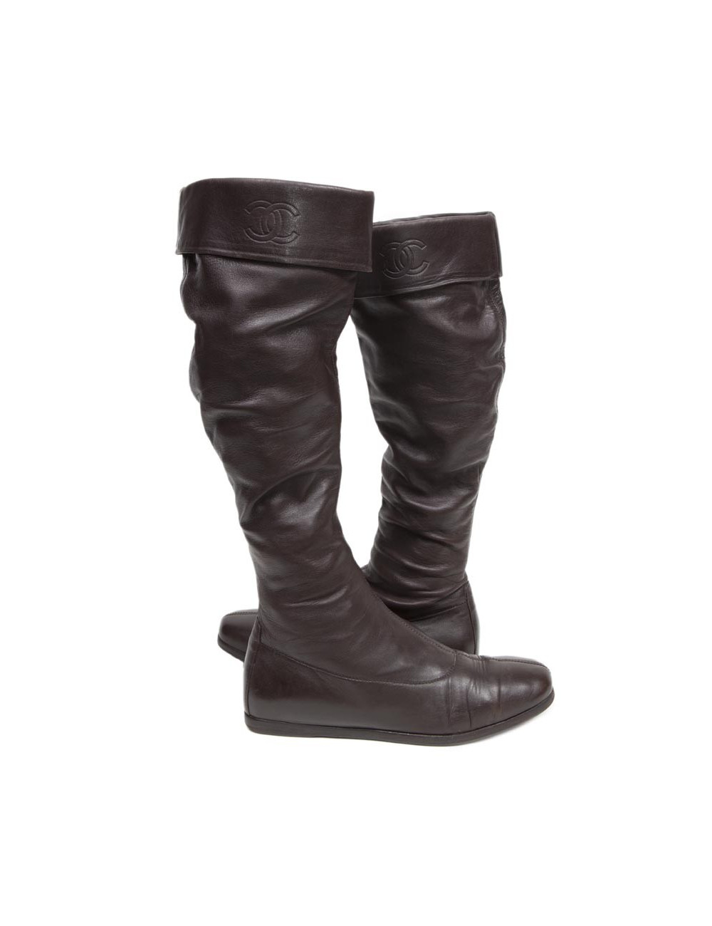 Bottes CHANEL cuir d'agneau marron