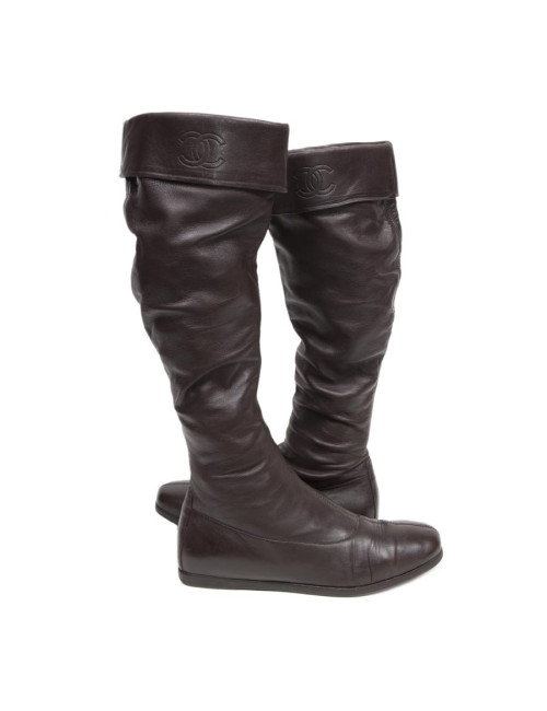 Bottes CHANEL cuir d'agneau marron