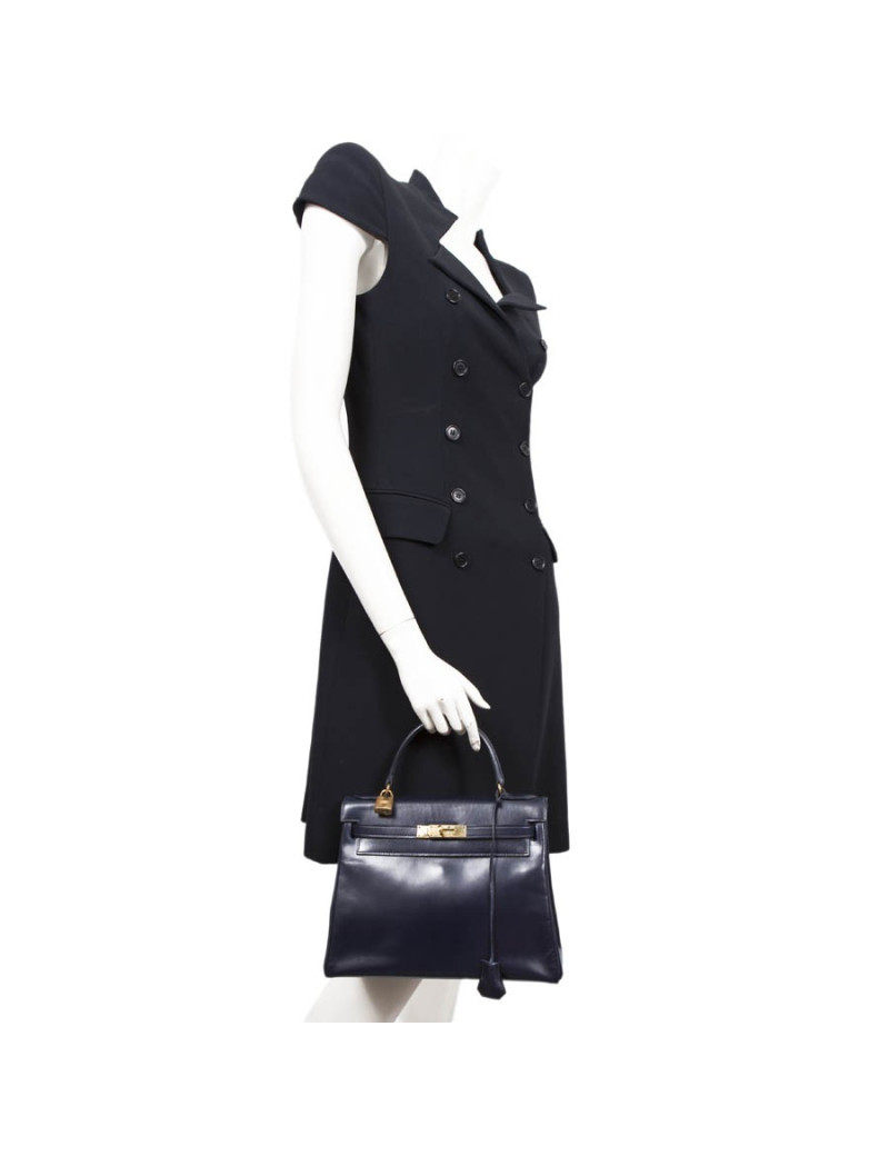 Bag Kelly 28 HERMES leather blue box night